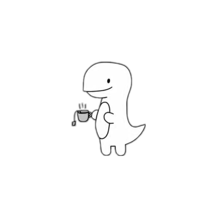 a drawing of a dinosaur holding a cup