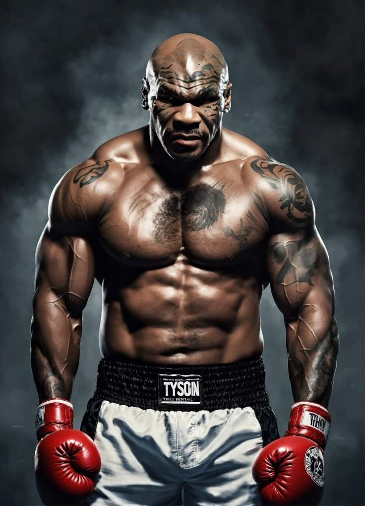 a man with tattoos and boxing gloves on