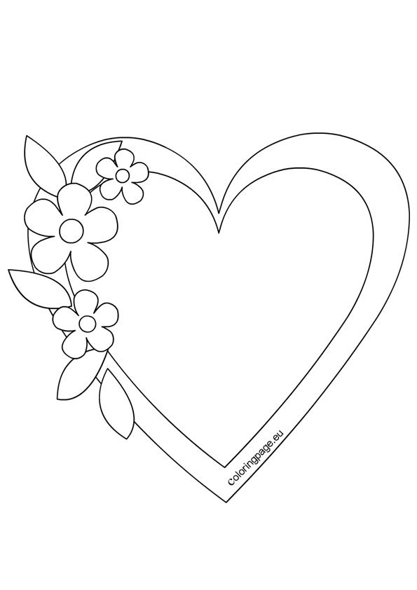 a heart shaped frame with flowers and leaves on it, outlined in the shape of a flower