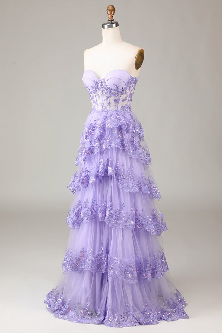 Lavender Fitted Prom Ball Gown, Fitted Lavender Ball Gown For Prom, Purple Organza Ball Gown For Prom Season, Purple Organza Ball Gown For Wedding, Fitted Lavender Ball Gown For Prom Season, Lavender Gown With Sweetheart Neckline For Wedding, Purple Organza Ball Gown Floor-length, Purple Floor-length Organza Ball Gown, Purple Organza Floor-length Ball Gown