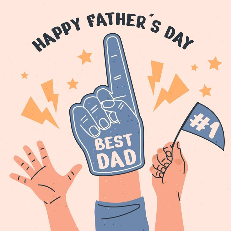 father's day card with two hands holding up a flag