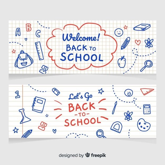 two back to school banners with doodles