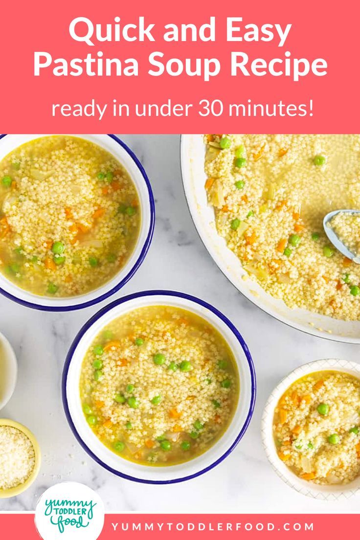 three bowls filled with soup and the words quick pasta soup are in front of them