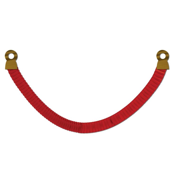 a red rope with two brass hooks attached to it