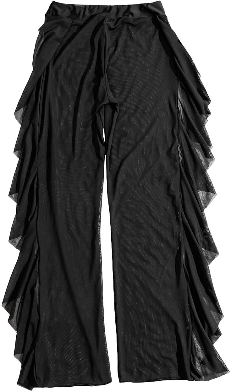 Black Sheer Mesh Ruffle Beach Bottom Cover up Pants 82% Polyester, 18% Spandex Pull On closure Fabric is stretchy Features: see through, ruffle hem, high waist, flared leggings, cover up pants Occasions: suitable for summer, vacation, holiday, party, beach, club, casual wear, etc. Garment Care: Machine washable, hand wash recommended Cover Up Pants, Flared Leggings, Winter Knit Hats, Beach Pants, Pants Large, Trouser Suits, Winter Knits, Swim Suit, Sunglass Frames