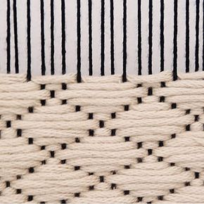 closeup of woven material with black and white stripes on it's side, as seen from above