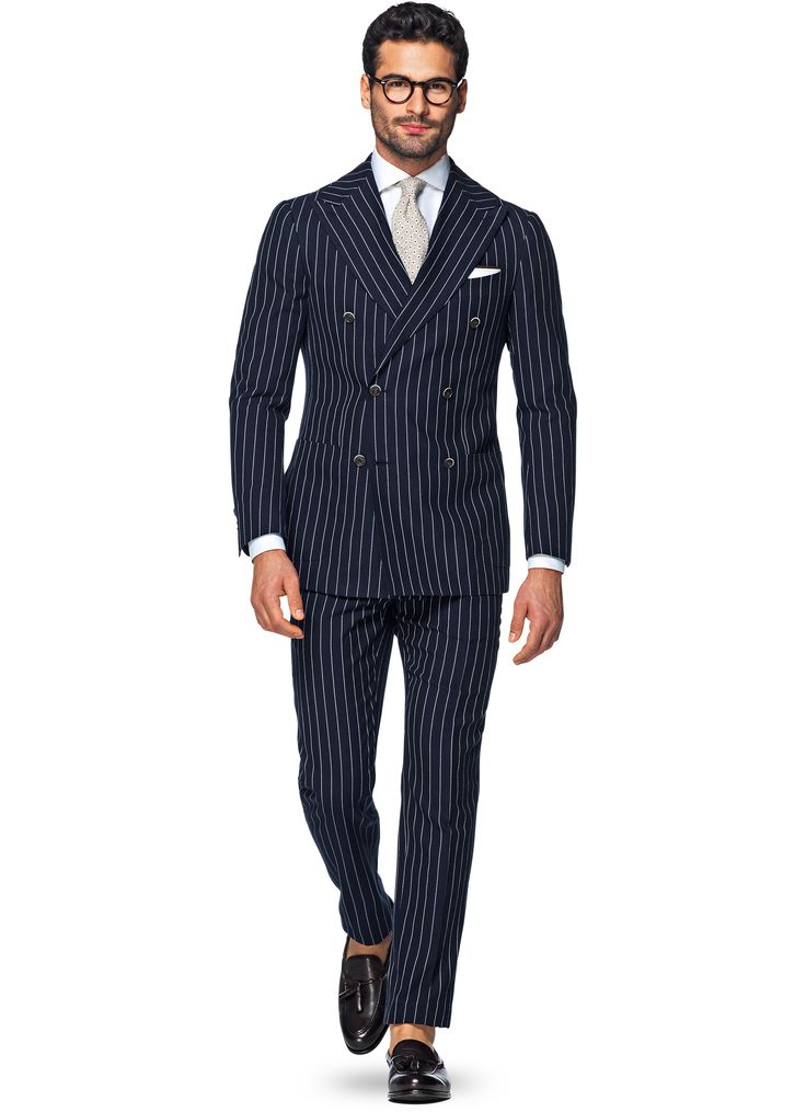 Suit Navy Stripe Madison P4805 | Suitsupply Online Store Henley Regatta, The Kingsman, Blue Suit Men, Modern Suits, Striped Suit, Suits Office, Fall Winter Jacket, Blue Weave, Italian Suit