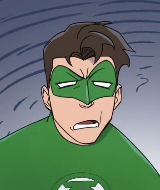 the green lantern is looking at something with his face painted like a man's head