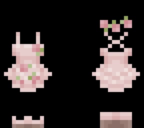 some pixelated objects are shown in pink and brown colors, including flowers on the left side