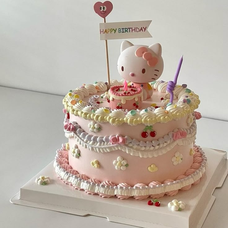 a hello kitty birthday cake on top of a box