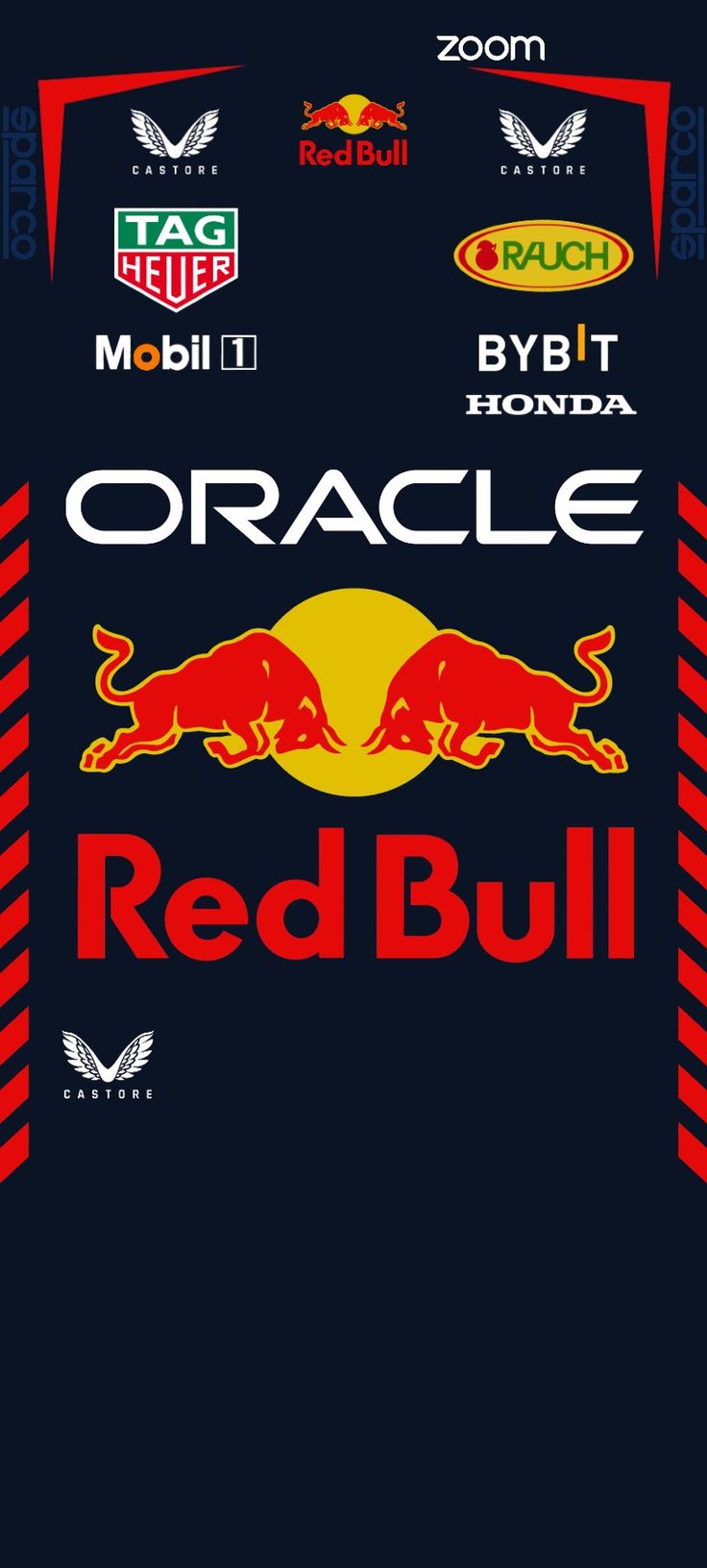 the red bull logo is displayed on a black background with other logos and colors around it