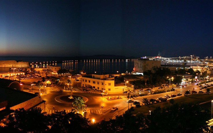 an aerial view of a city at night