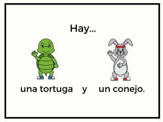 an image of two animals in spanish with the words hay and una tortuga y un conjejo