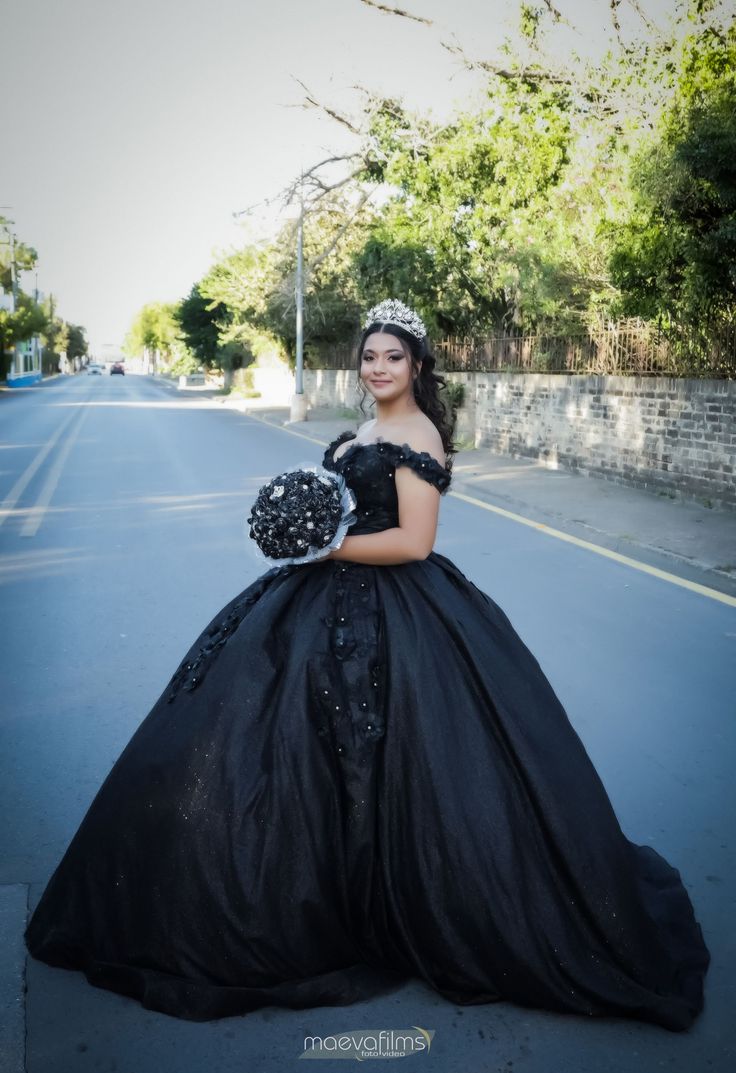 Quincera Dress Black, Black Xv Dresses, Black Quinceanera Theme, Black Quince Dress, White Quince Dress, Masquerade Quince, Dark Royalty, Black Quinceanera, Black Quince