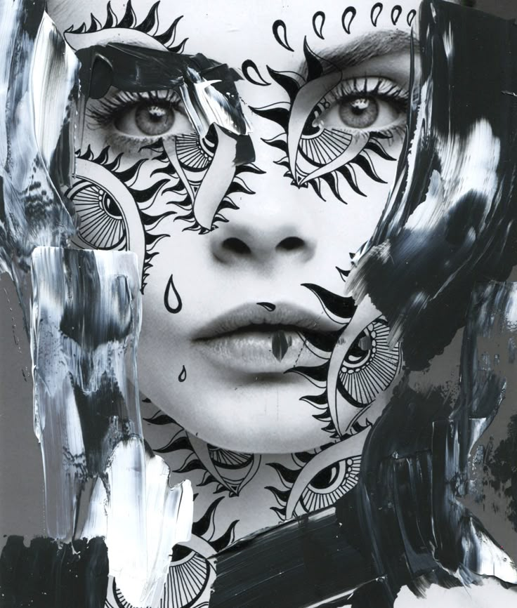 a woman's face is painted with black and white paint, as if it were art