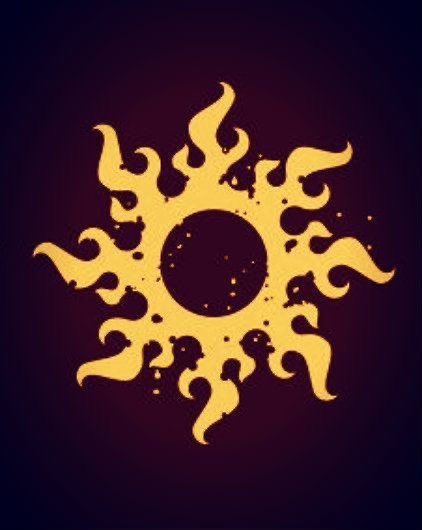 an orange and yellow sun on a black background