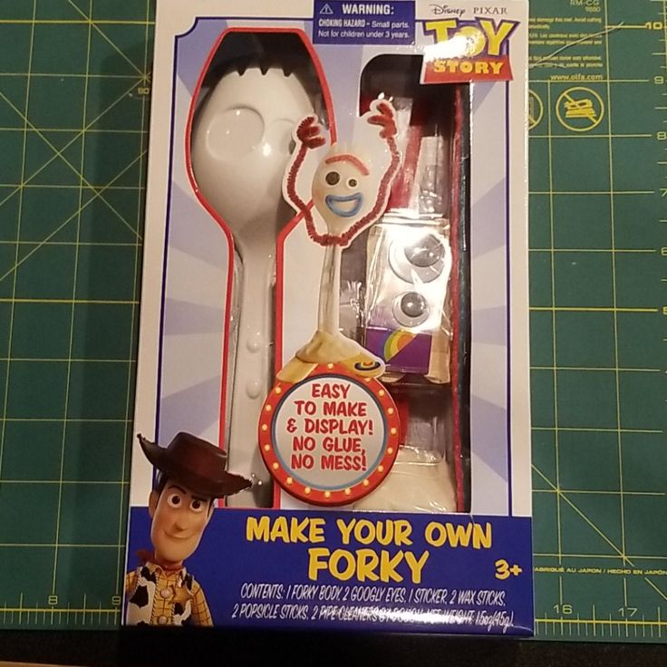 toy story make your own fork and spoon set in packaging with instructions on the front