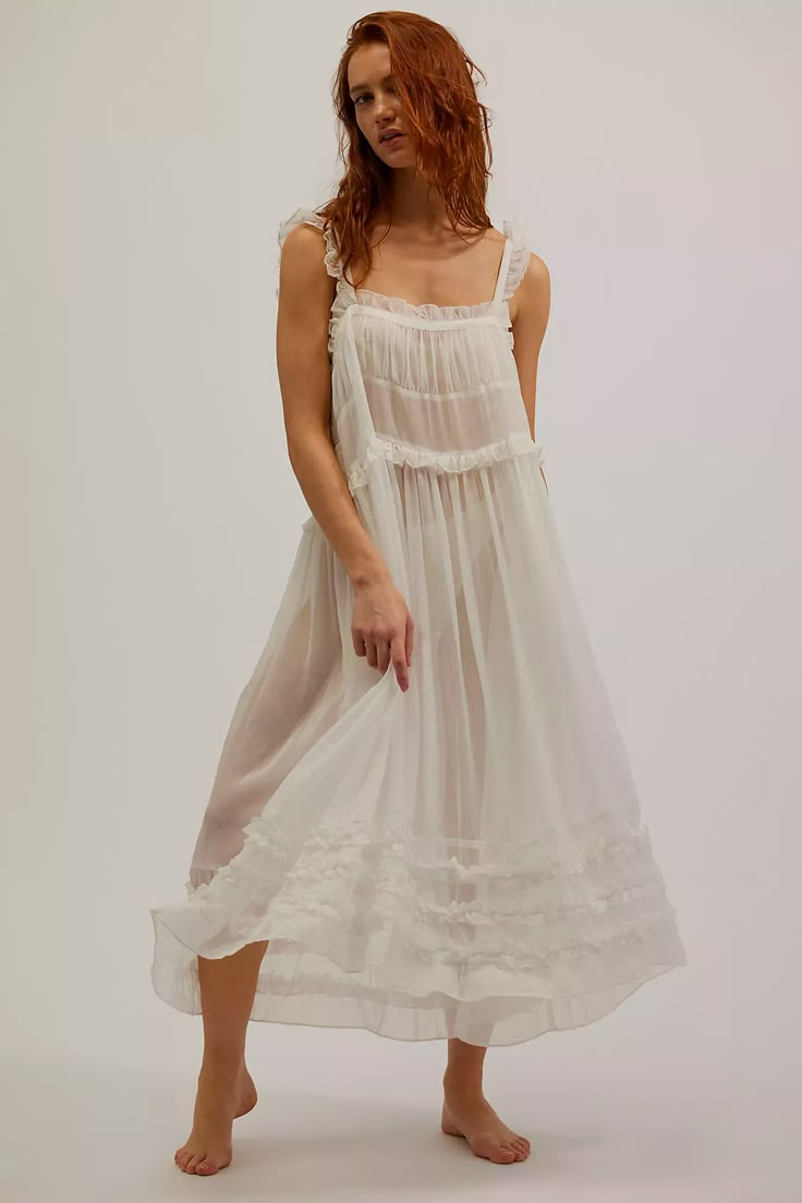 Moon Phase Midi Slip | Free People Flowy Dainty Dress, Free People Bridal Dress, Modern Cottage Dress, Alternative Slip Dress, Dress With Docks, Mirror Palais Underwire Slip Dress, Sheer Overlay Dress Casual, Sheer Casual Dress, Kate Moss Sheer Slip Dress