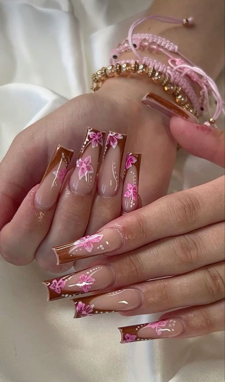 Brazilian Nails, Early 2000 Nails, Mexican Style Nails, Dominican Nails, Spring Nail Sets, Fake Nails Long, Nails Coffin Short, Long Acrylic Nail Designs, Girly Acrylic