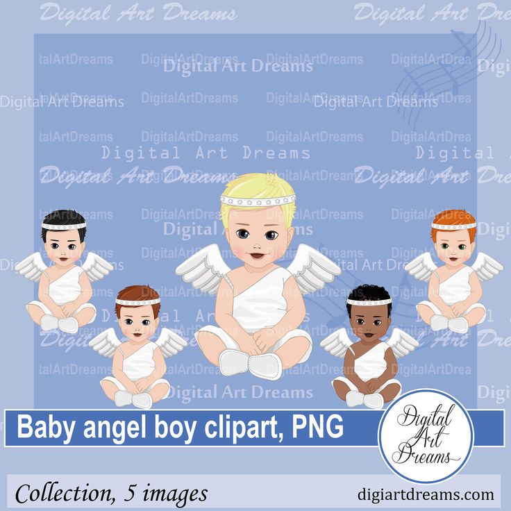 baby angel boy clipart, png collection 5 images for digital scrapping and embellishments