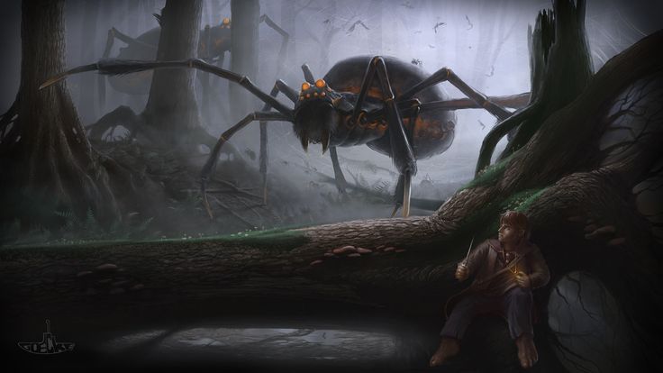 a giant spider in the middle of a forest