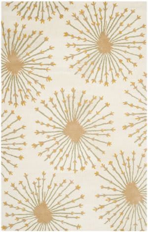 a white rug with gold stars on it