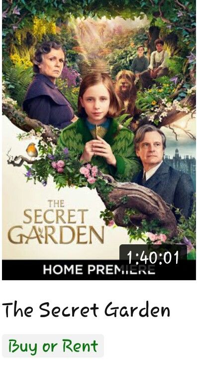 the secret garden movie poster with text that reads,'the secret garden home prem 1 00 01 buy or rent