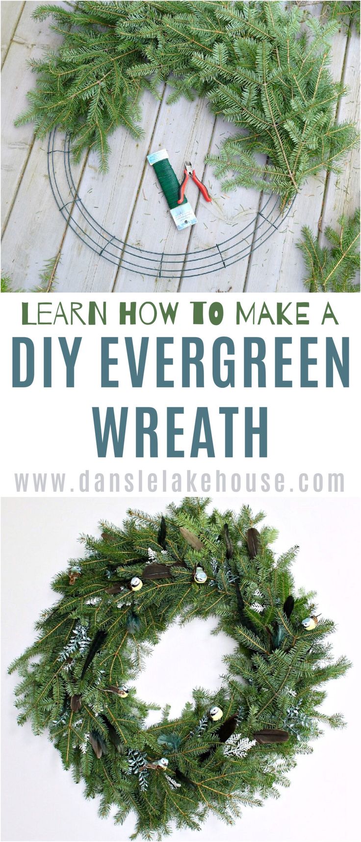 an evergreen wreath with the words learn how to make a diy evergreen wreath