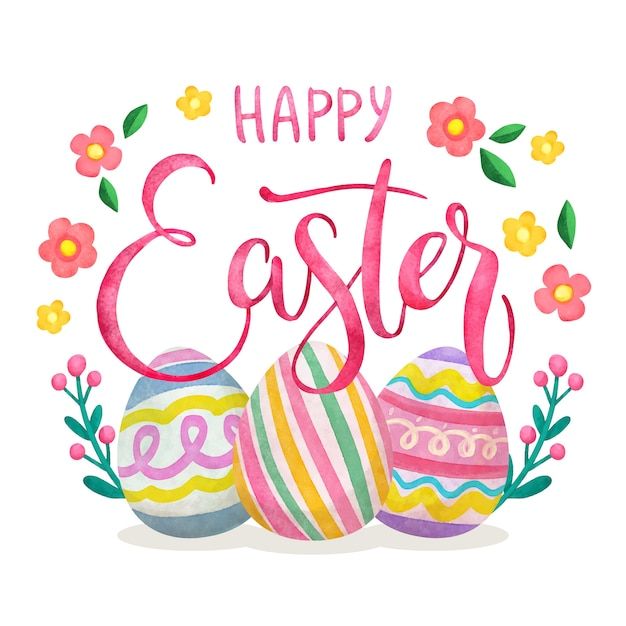 an easter card with painted eggs and flowers