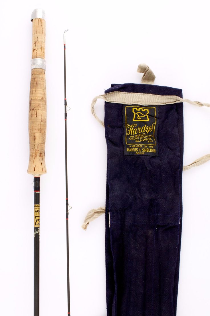 two fishing rods and a bag on a white background, one with a fish rod in it