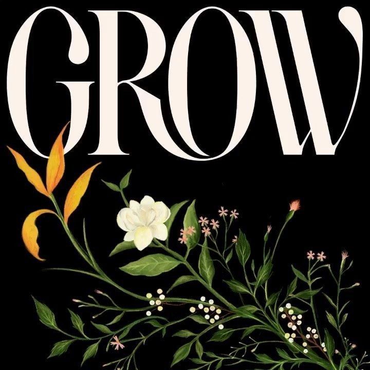 the front cover of grow magazine with flowers and leaves on it's black background