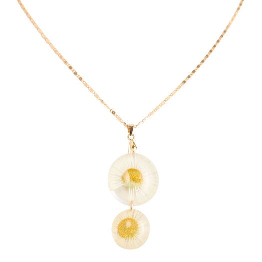 White and Gold Pressed Daisy Flower 2 Tier Pendant Necklace by World Market Delicate Gold Chain, Uplifting Gifts, Tiny Flowers, Clear Resin, World Market, Boutique Jewelry, Daisy Flower, Everyday Look, Gold Chain