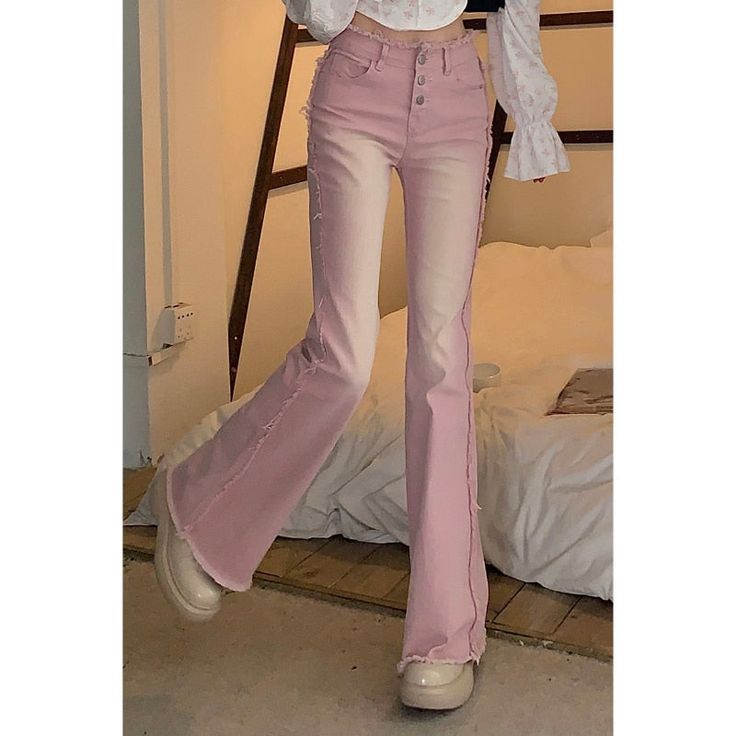 SPECIFICATIONSdropshipping: yesWaist Type: lowThickness: ThinStyle: CasualRelease Date: Spring 2022Origin: CN(Origin)Model Number: NKZ126Material: CottonMaterial: polyesterLength: Full LengthJeans Style: Flare PantsItem Type: JEANSGender: WOMENFit Type: RegularFabric Type: Thin denimDecoration: RippedDecoration: BleachedClosure Type: Zipper FlyBrand Name: FeiernanAge: Ages 18-35 Years Old Pink Flare Pants Outfit, Cute Flare Jeans, Pink Flare Pants, Cute Pants Outfits, Pink Wide Leg Trousers, Low Waist Jeans, Flared Leggings, Women Y2k, Fashion Bottoms