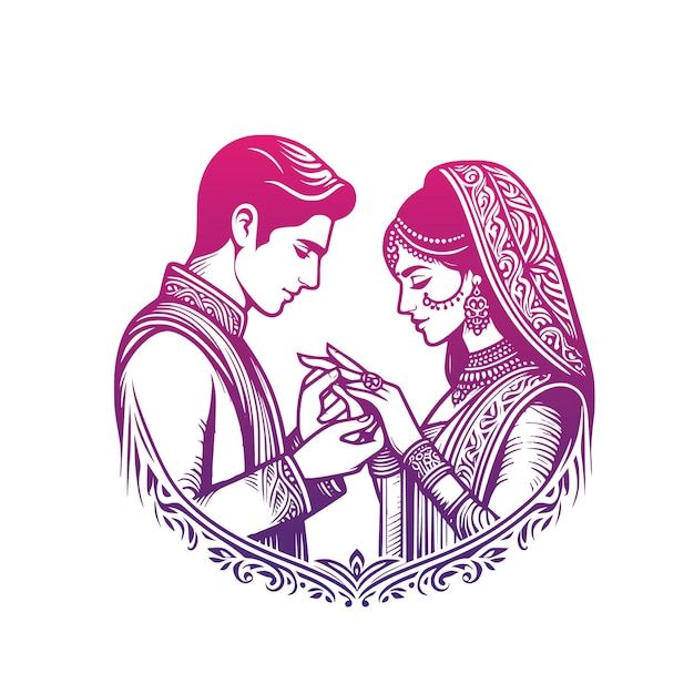 Vector indian bride and groom couple cli... | Premium Vector #Freepik #vector Mehendi Sketch, Hindu Wedding Bride, Engagement Logo, Portrait Mehendi, Figure Mehendi, Bridal Drawing, Wedding Couple Clipart, Drawing Symbols, Marriage Symbols