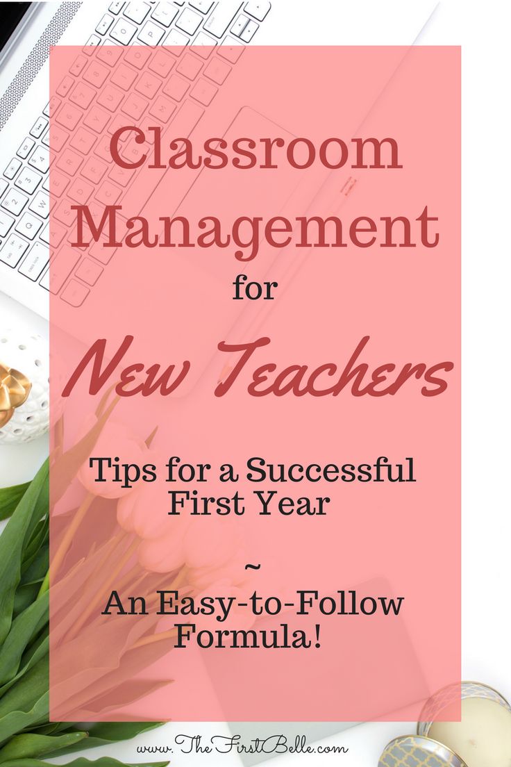 a pink poster with the words behavior management for new teachers tips for a successful first year and easy - to - follow formula