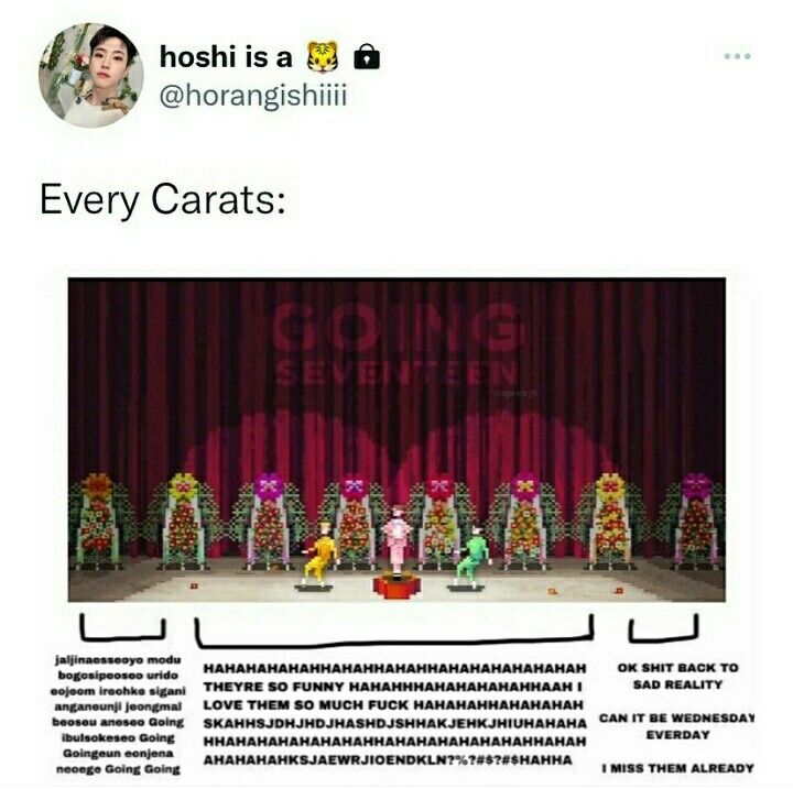 an image of people on stage in front of a red curtain with the words every carats