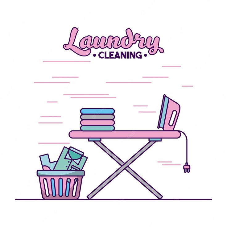 a laundry ironing board with clothes on it and the words laundry cleaning above it