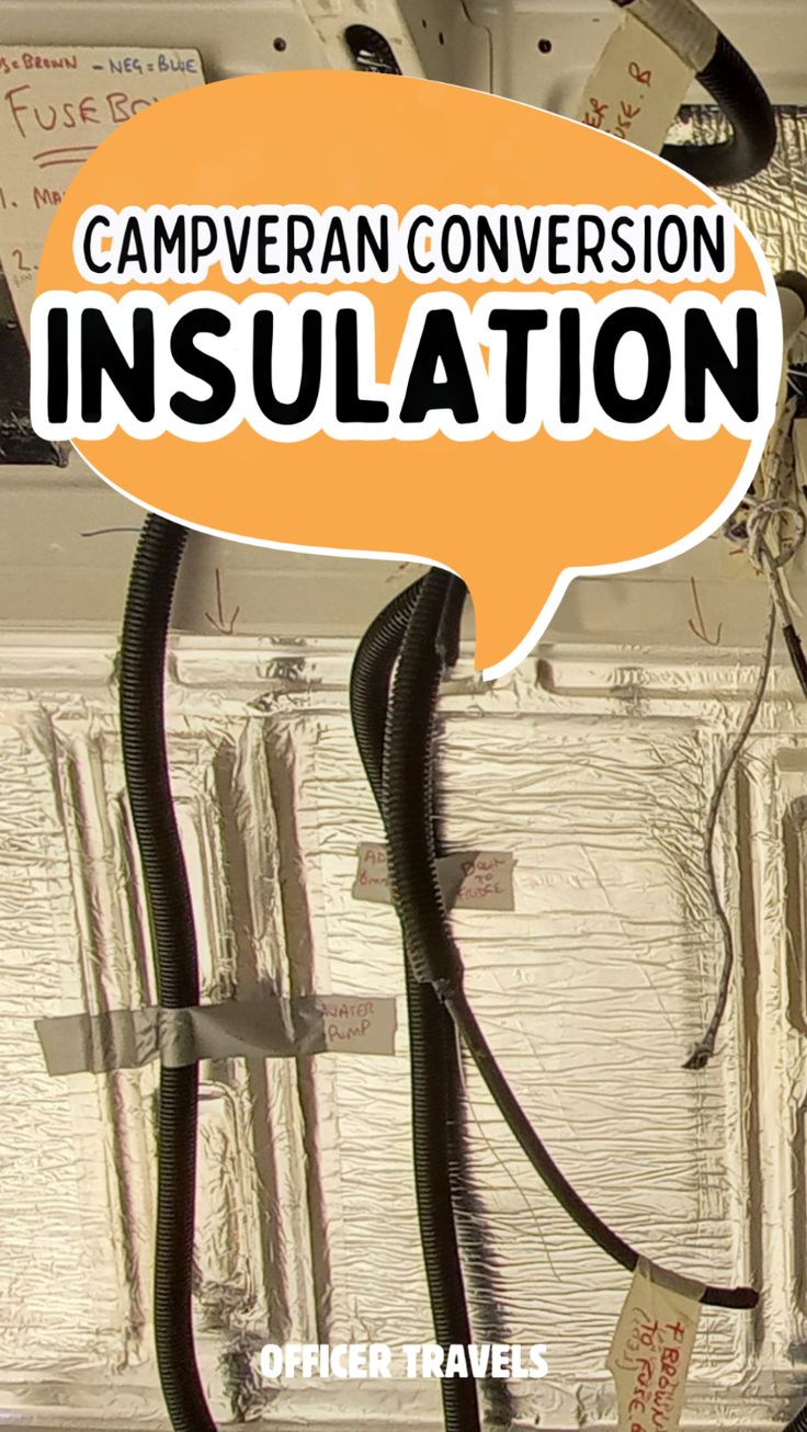 the words campervan convention insulation are above an image of electrical cords and wires