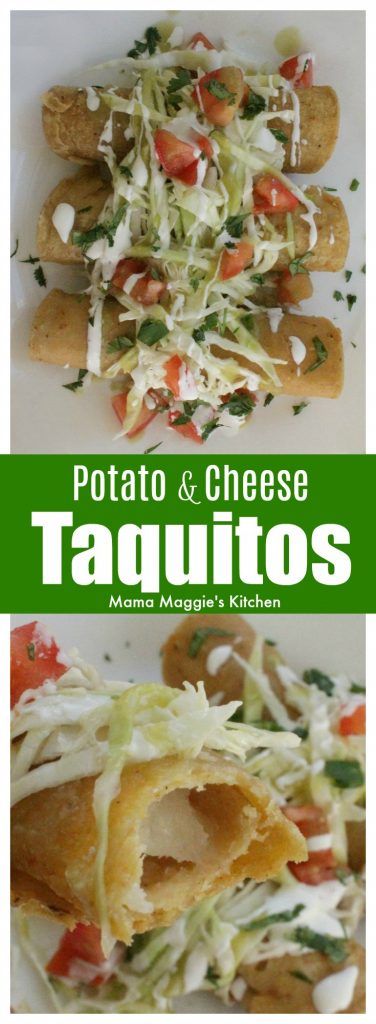 potato and cheese taquitos with lettuce, tomato, and shredded cheese