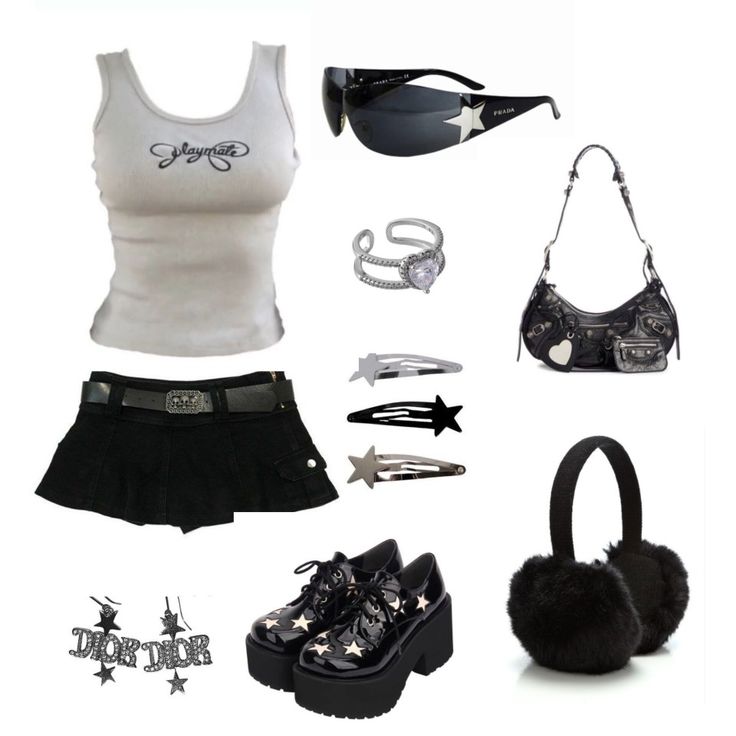 Black Mini Skirt Outfit Y2k Grunge, Expensive Y2k Outfits, Mini Shirt Outfit Y2k, Mini Shirt Outfit Ideas, Denim Miniskirt Outfits Y2k, Y2k Micro Skirt Outfit, Mini Skirt Outfit Y2k Grunge, Y2k Miniskirt Outfits, Black And White Y2k Outfits