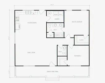 the floor plan for a two bedroom apartment with an attached kitchen and living room area