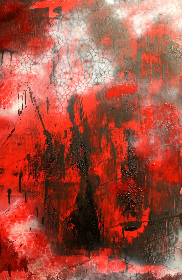 an abstract painting with red and black colors