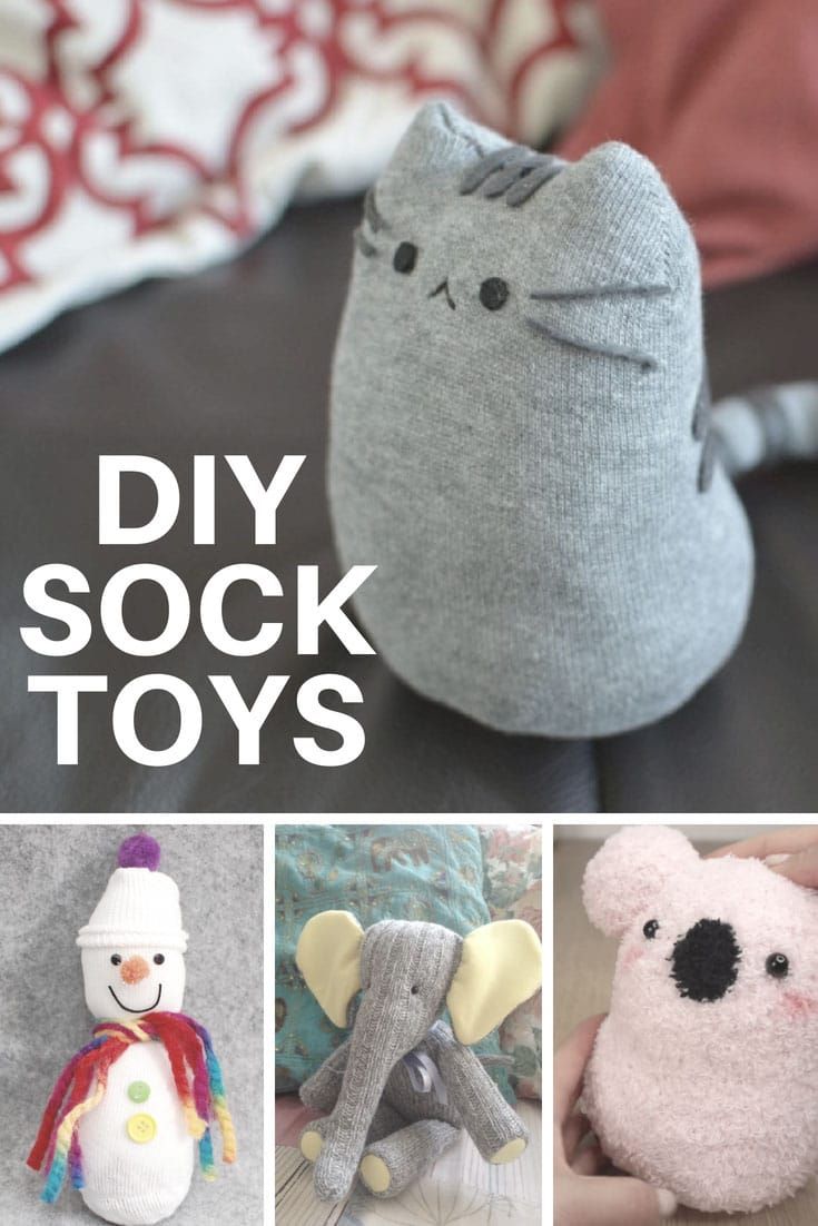 there are pictures of stuffed animals and toys in this collage with text overlay that says diy sock toys