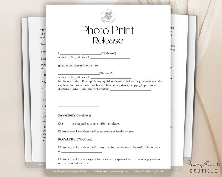 a photo print release form on top of some papers