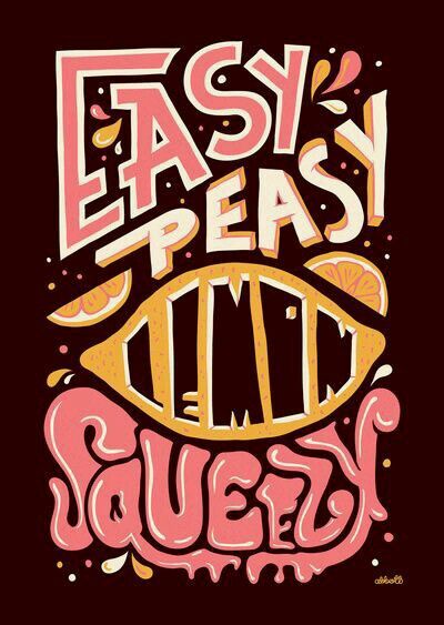 an art print with the words easy peas and some type of lettering on it in black frame