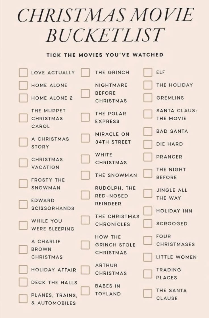 the christmas movie bucket list is shown