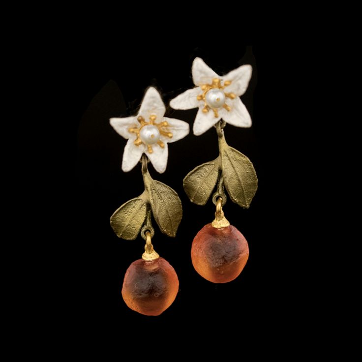 Orange Blossom Flower Drop Post Earrings | Michael Michaud Orange Blossom Flower, Piskel Art, Michael Michaud, Bijoux Art Nouveau, Orange Earrings, Funky Jewelry, Single Flower, Blossom Flower, Bijoux Diy