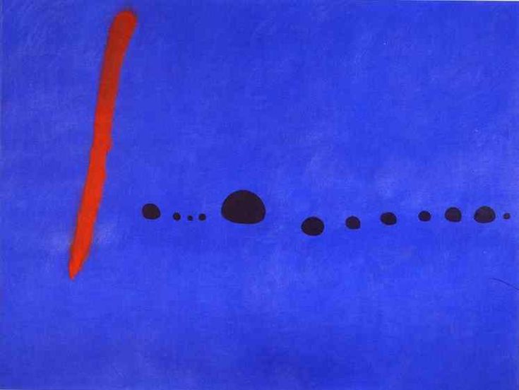 a blue painting with black dots on it