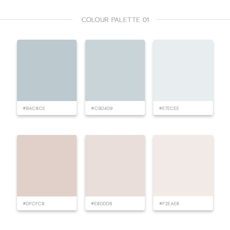 the color palette is shown in shades of gray, beige and white with different colors