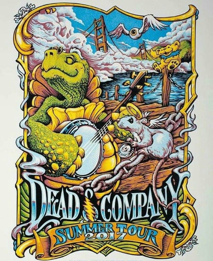 the poster for dead & company's summer tour, with an image of a lizard and other animals